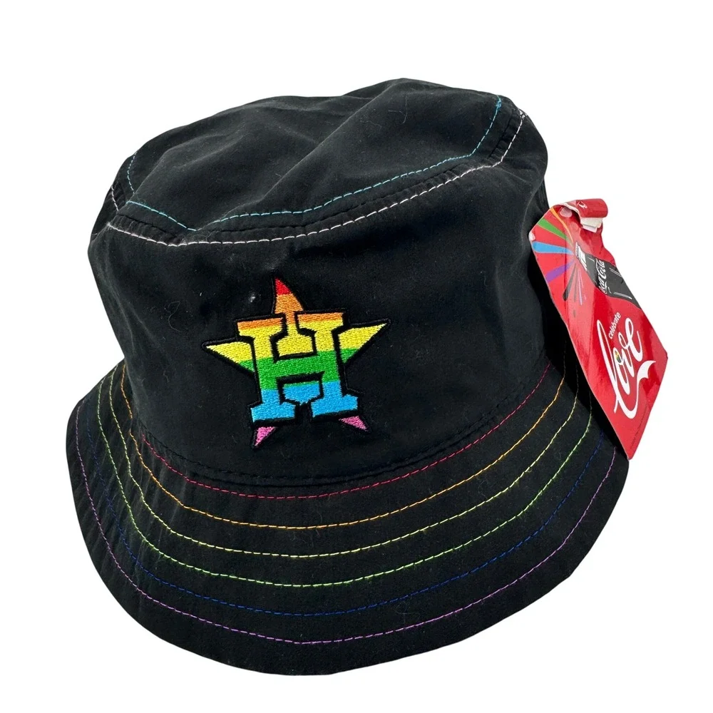 New Coca-Cola‎ Houston Astros Bucket Hat Mens OSFM Black Rainbow Pride Celebrate